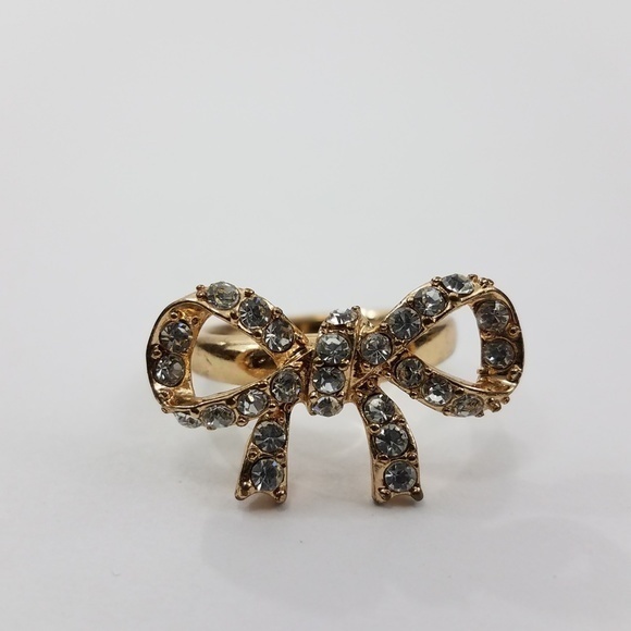 Bow Ring Rhinestone Bling Gold Tone Wrap 7 Small T - Picture 2 of 8